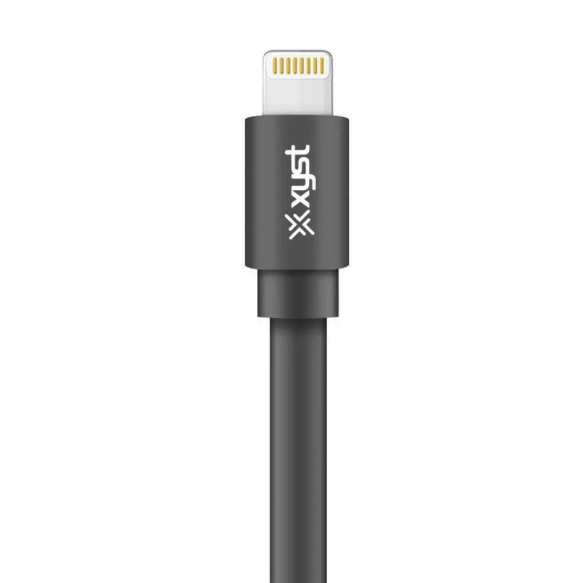 Alt View 2. Xyst - Charge and Sync USB to Lightning Flat Cable 4Ft - Black.