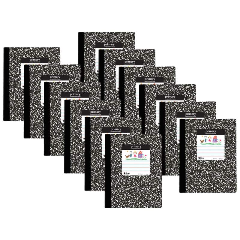 C-line - Composition Notebook, Primary Ruled, Black Marble, Pack of 12 - 7.5" x 9.75"