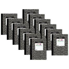 C-line - Composition Notebook, Primary Ruled, Black Marble, Pack of 12 - 7.5" x 9.75"
