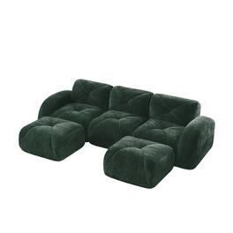 Boyel Living - U Shaped Velvet Tufted Sofa Movable Ottomans 32D High Density Sponge Anti Slip Free Combo Study Theater Green - Green