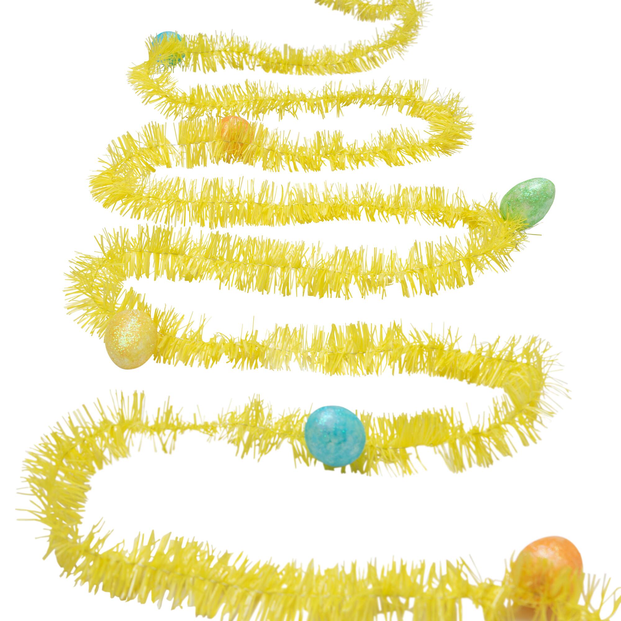Alt View 3. Northlight - Tinsel Garland with Easter Eggs - 25' - Yellow - Yellow.