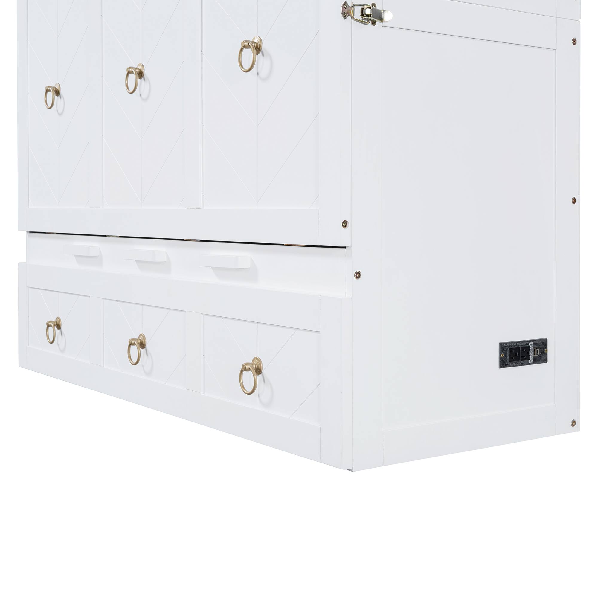 Alt View 10. Tiramisubest - Full Size White Murphy Bed with USB, Drawer - Space-Saving, Sturdy, Easy Assembly - White.