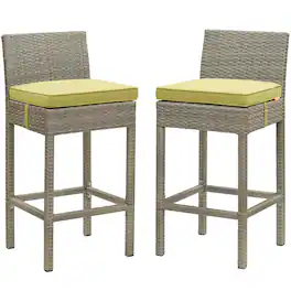 Conduit Outdoor Patio Wicker Rattan Bar Stool Set of 2 by Modway - Light Gray Peridot