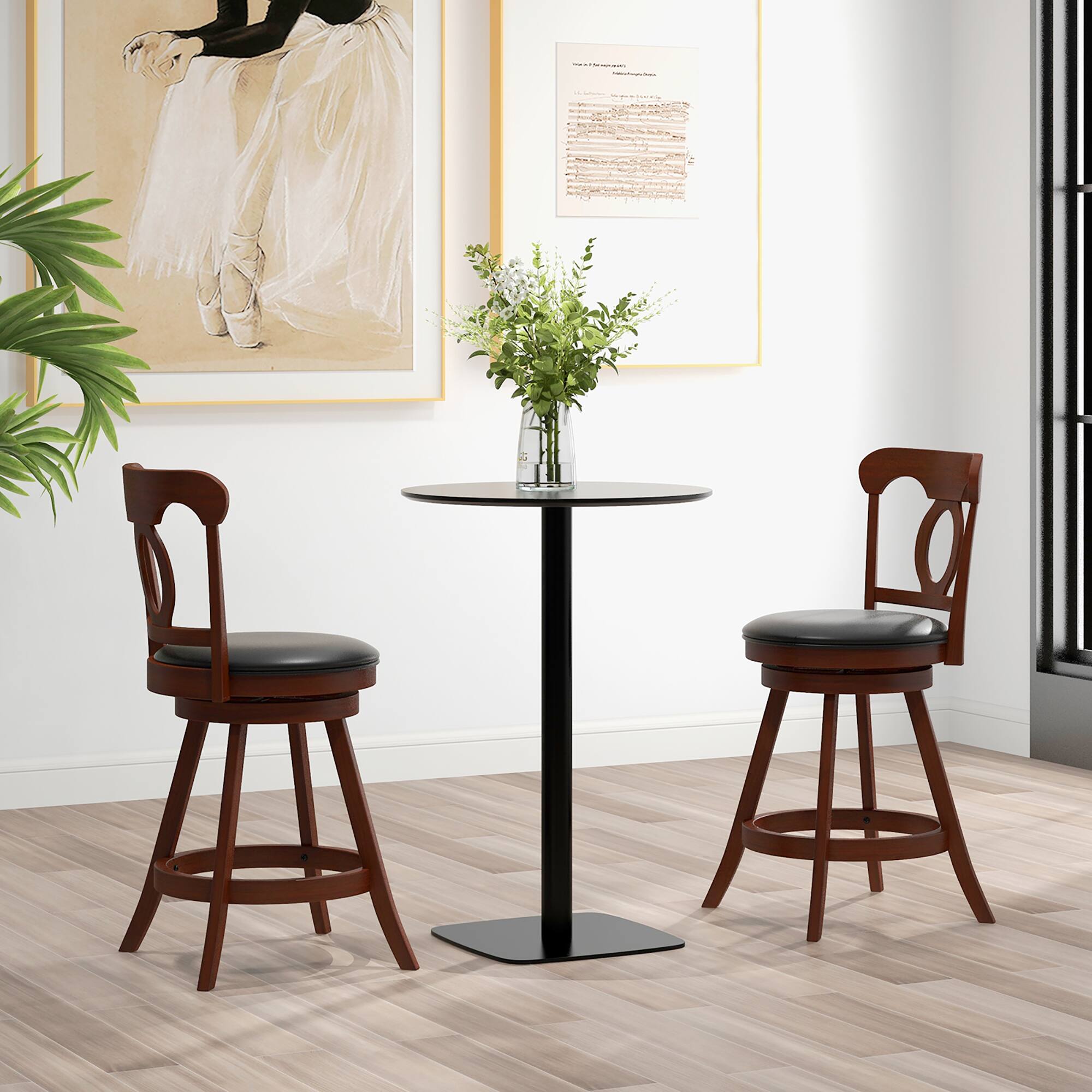 Alt View 8. Gymax - Gymax 4 PCS Swivel Bar Stools 24 Inch Counter Height Bar Chairs w/ Ergonomic Backrest Espresso - Espresso, Black.