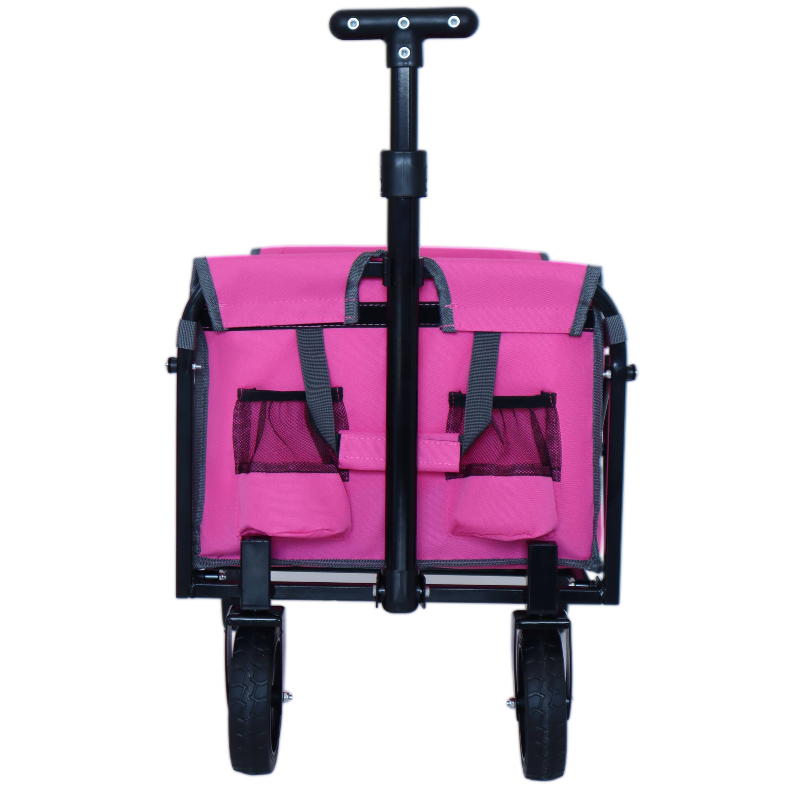 Back. Mondawe - Expandable Dual-Layer Wagon Utility Carts w/ 225LBS Capacity, 360° All-Terrain Wheels - Pink.