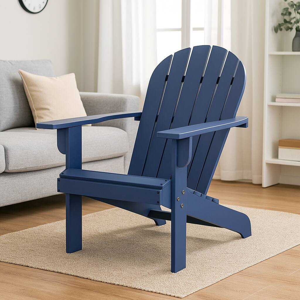 Front. Hivvago - Acacia Wood Deck Chair with Relaxed Seating Angle - Blue.