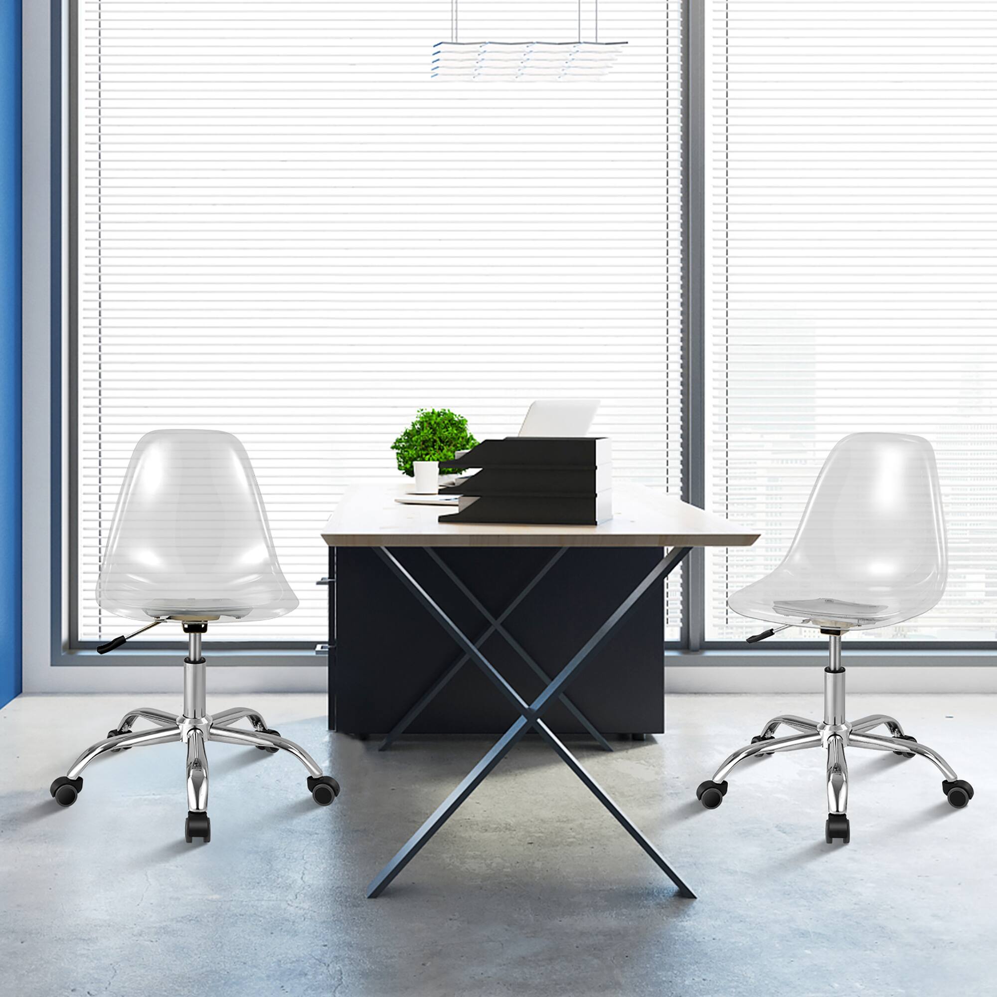 Angle. Costway - Set of 2 Rolling Acrylic Armless Desk Chair Swivel Vanity Ghost Chair Adjustable - Clear.