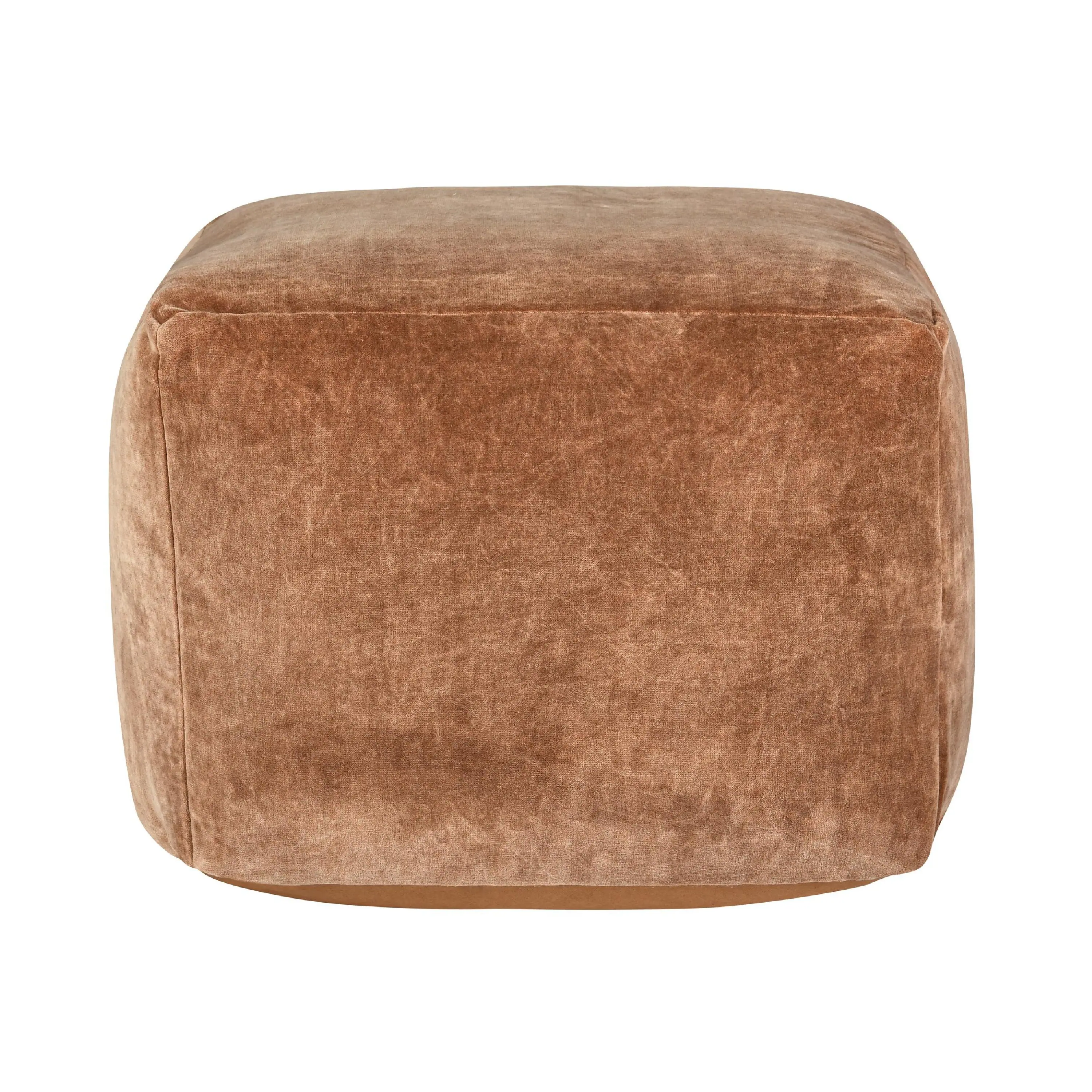 Angle. Manhattan Lane - Square Ottoman Pouf, 18 Inch, Vintage Orange Rust Velvet, Polyfill - Rust Orange.