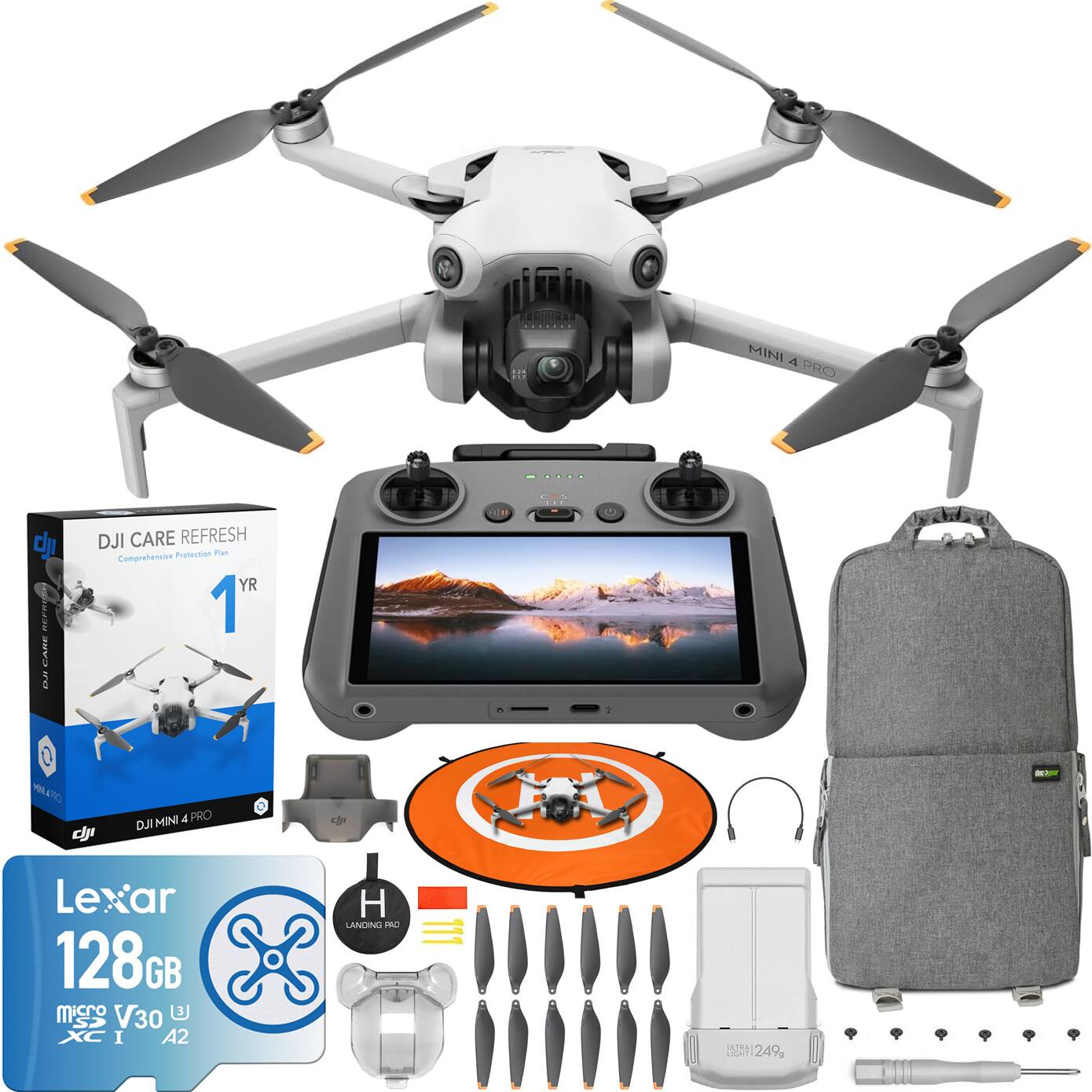MINI 4 PRO  
DJI CARE REFRESH  
Comprehensive Protection Plan  
1 YR  

Lexar 128GB  
microSDXC I  
V30 A2  

MINI 4 PRO  
DJI  

Landing Pad  
1249  

H  
LANGINO  
LES 249 LGNT