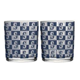 Logo Brands - Seattle Mariners Two-Pack 12oz. Gridiron Stained Rocks Glass Set - Multicolor