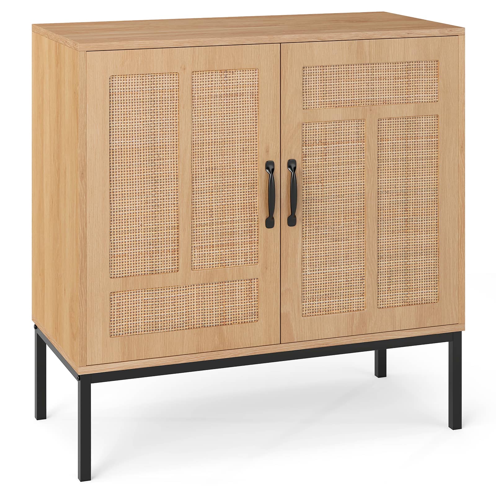 Gymax - Rattan Storage Cabinet w/ 2-Door Buffet Sideboard & 3-Position Adjustable Shelf - Natural