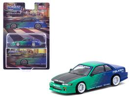 Tarmac Works - Nissan Silvia (S13) Vertex RHD (Right Hand Drive) Falken Tires wuth Carbon Hood Global64 Series 1/64 - Green and Blue