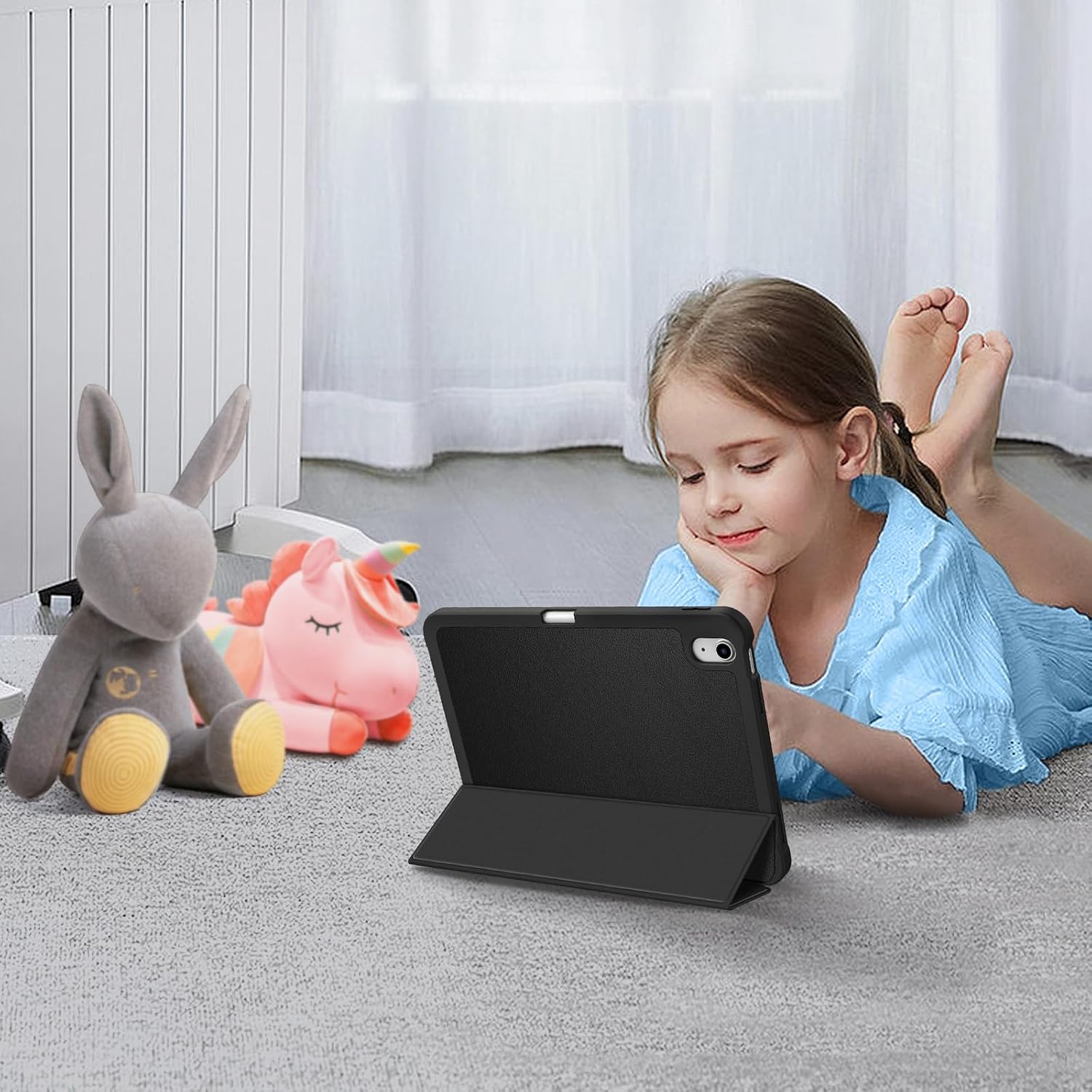 Alt View 3. Fintie - Slim Case for iPad (A16) 11-inch 2025 and iPad 10th Gen 10.9 inch 2022, Tri-Fold Stand, Flexible Soft TPU Back Cover - Black.