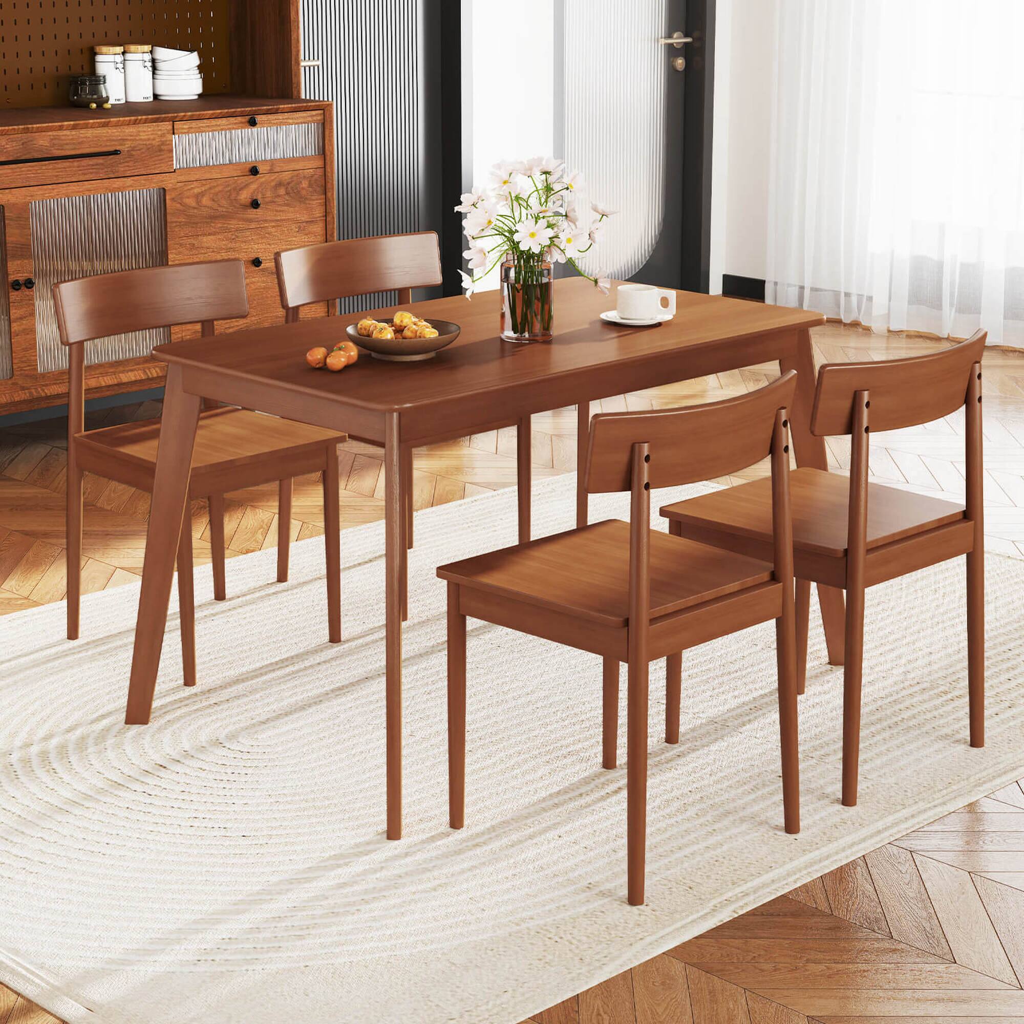 Alt View 3. Costway - Costway 5 PCS Dining Table Set Rectangular Kitchen Table & 4 Chairs with Rubber Wood Frame - Brown.