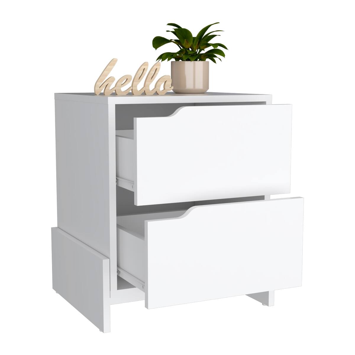 Alt View 3. Loheer - Loheer White Modern Nightstand with Two Drawers and Shelf, Engineered Wood Bedroom Bedside Table - White.