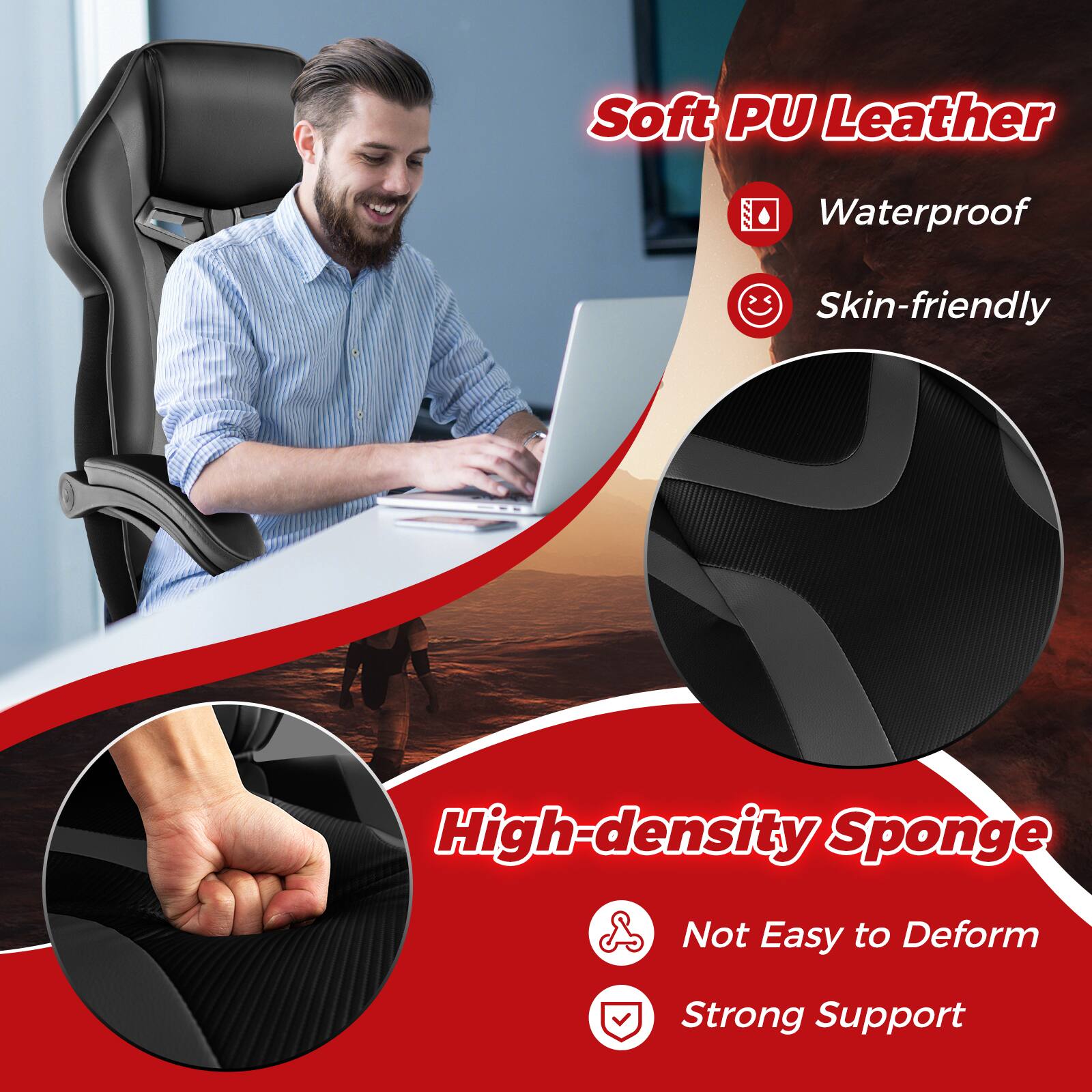 Soft PU Leather Waterproof Skin-friendly High-density Sponge Not Easy to Deform Strong Support