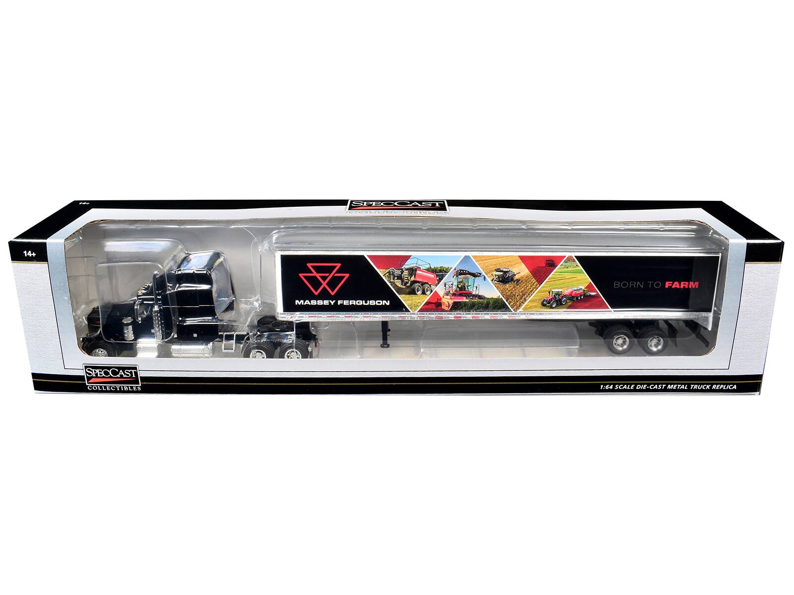 SPECCAST  
14+  
BORN TO FARM  
MASSEY FERGUSON  
SPECCAST COLLECTIBLES  
1:64 SCALE DIE-CAST METAL TRUCK REPLICA