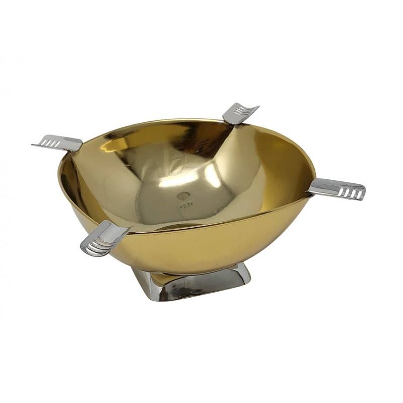 Angle. Prestige - Smokin Ash' Quadrangle Cigar Ashtray (Gold) - Gold Polished Finish.