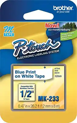 Brother - P-touch M-K233 Label Maker Tape, 1/2" x 26-2/10' - Blue on White