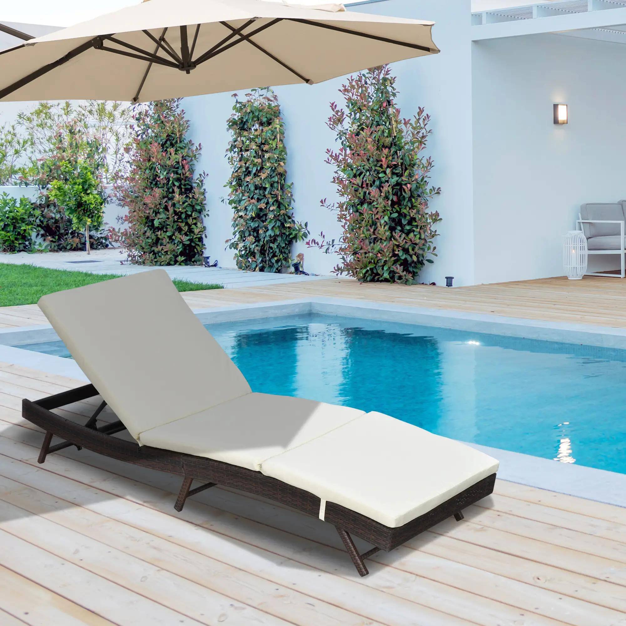 Left. Resenkos - Resenkos Patio Chaise Lounge, Pool Chair With 5 Position Adjustable Backrest & Cushion, Cream White - Cream White.