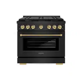 ZLINE - Autograph 36 in. 5.2 Cu. Ft. Freestanding Paramount Gas Range in Black Stainless Steel with Bronze Helix Handle - Black Stainless Steel