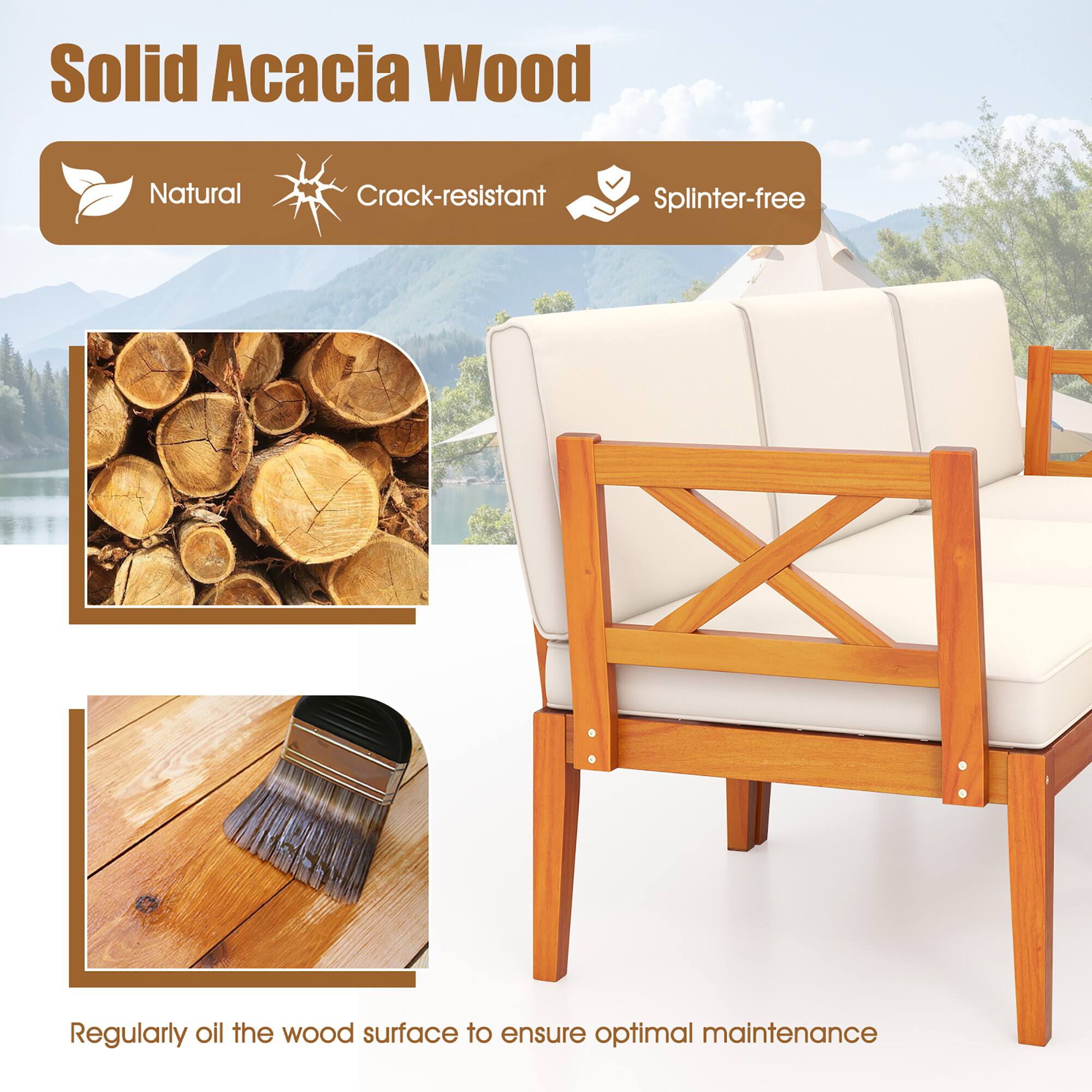 Solid Acacia Wood Natural Crack-resistant Splinter-free Regularly oil the wood surface to ensure optimal maintenance