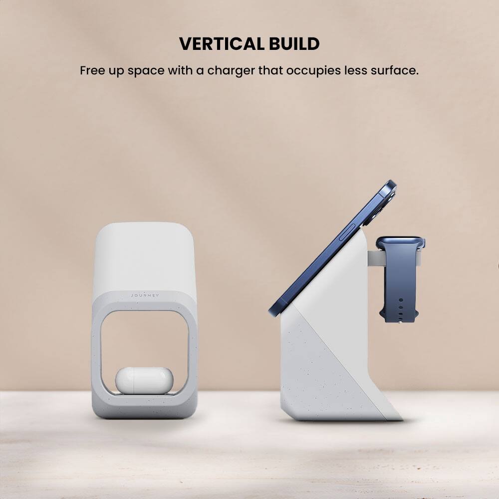 VERTICAL BUILD Free up space with a charger that occupies less surface.