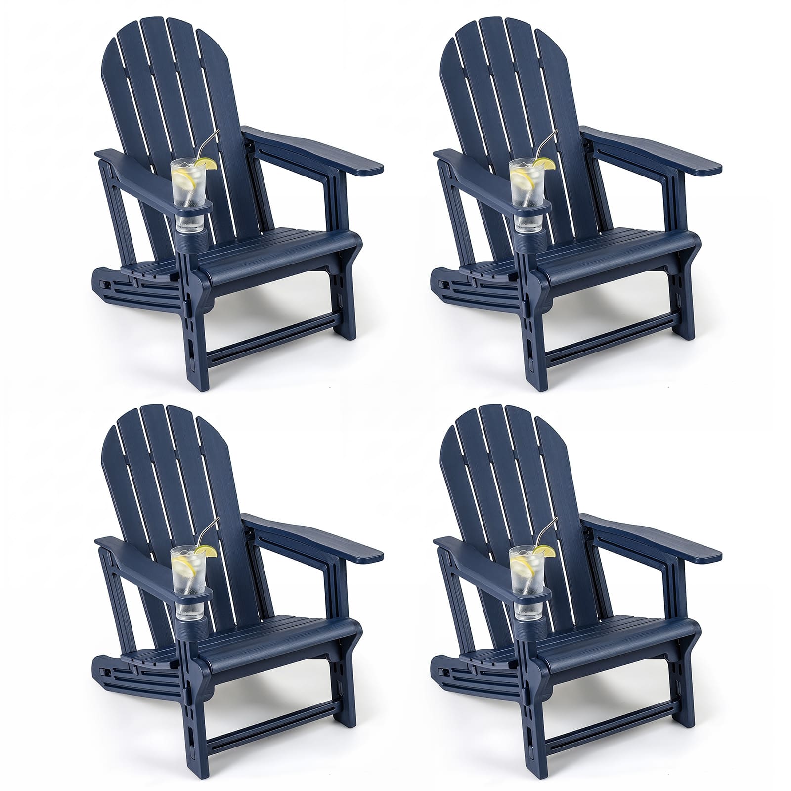 Gymax - 4PCS Adirondack Chair w/ Cup Holder & Wooden Texture Outdoor Plastic Chair - Blue price history on PriceWatchPro