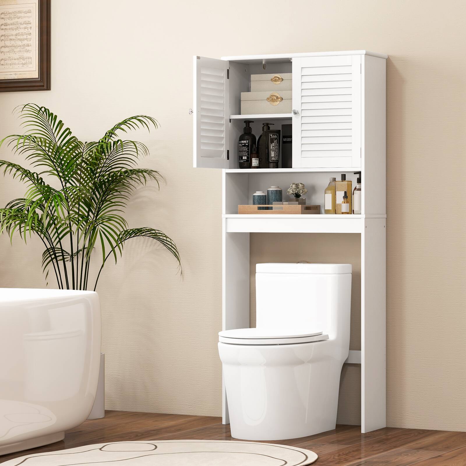 Alt View 1. Costway - Costway Bathroom Space Saver Over The Toilet Shelved Storage Cabinet Organizer - White.