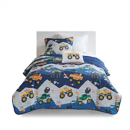 Gracie Mills - Cynara Rev Up Dreams Monster Truck Reversible Kids Quilt Set - Blue