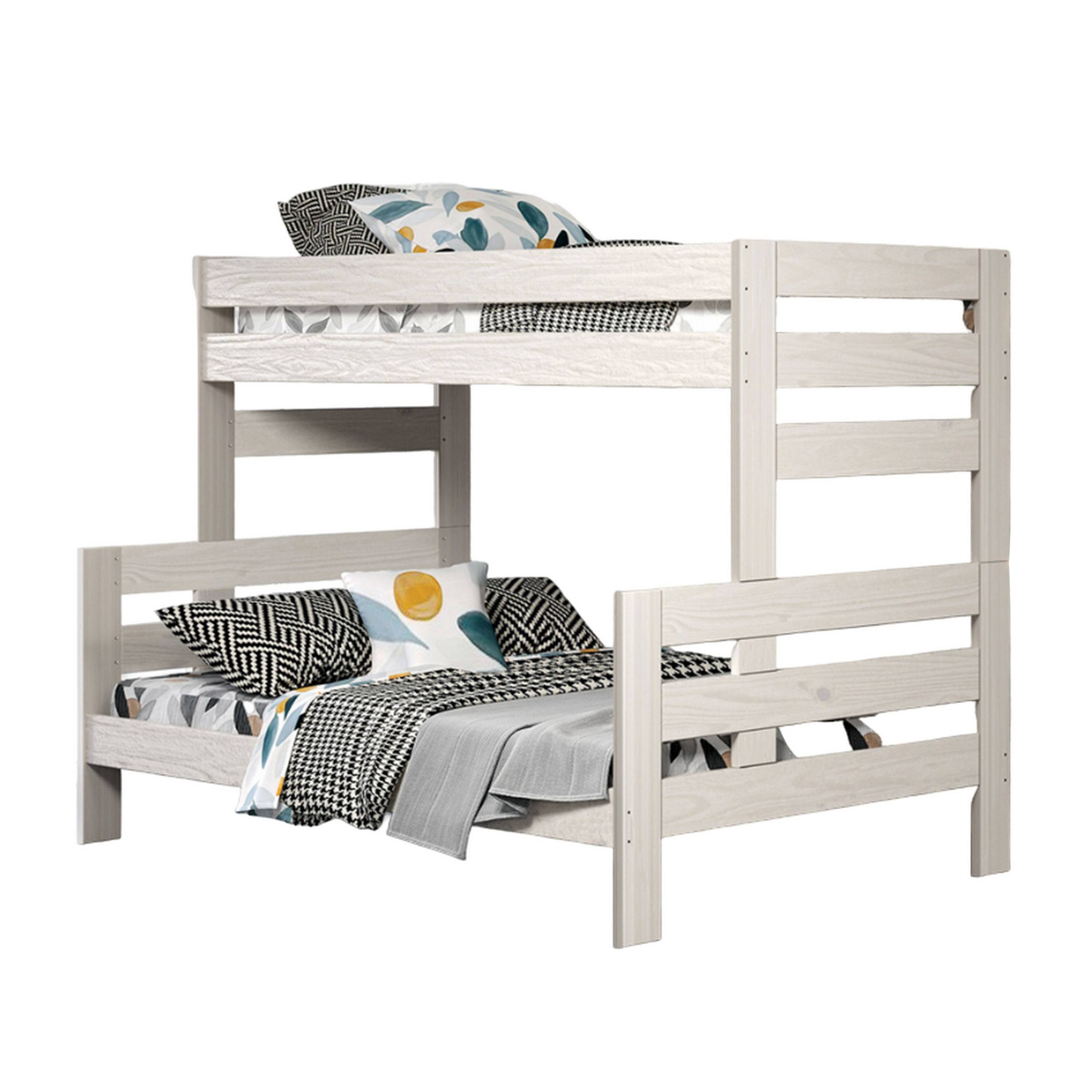 Alt View 1. Manhattan Lane - Damie Twin/Full Bunk Bed with Ladder, Brazilian Pine, White Solid Wood - White.