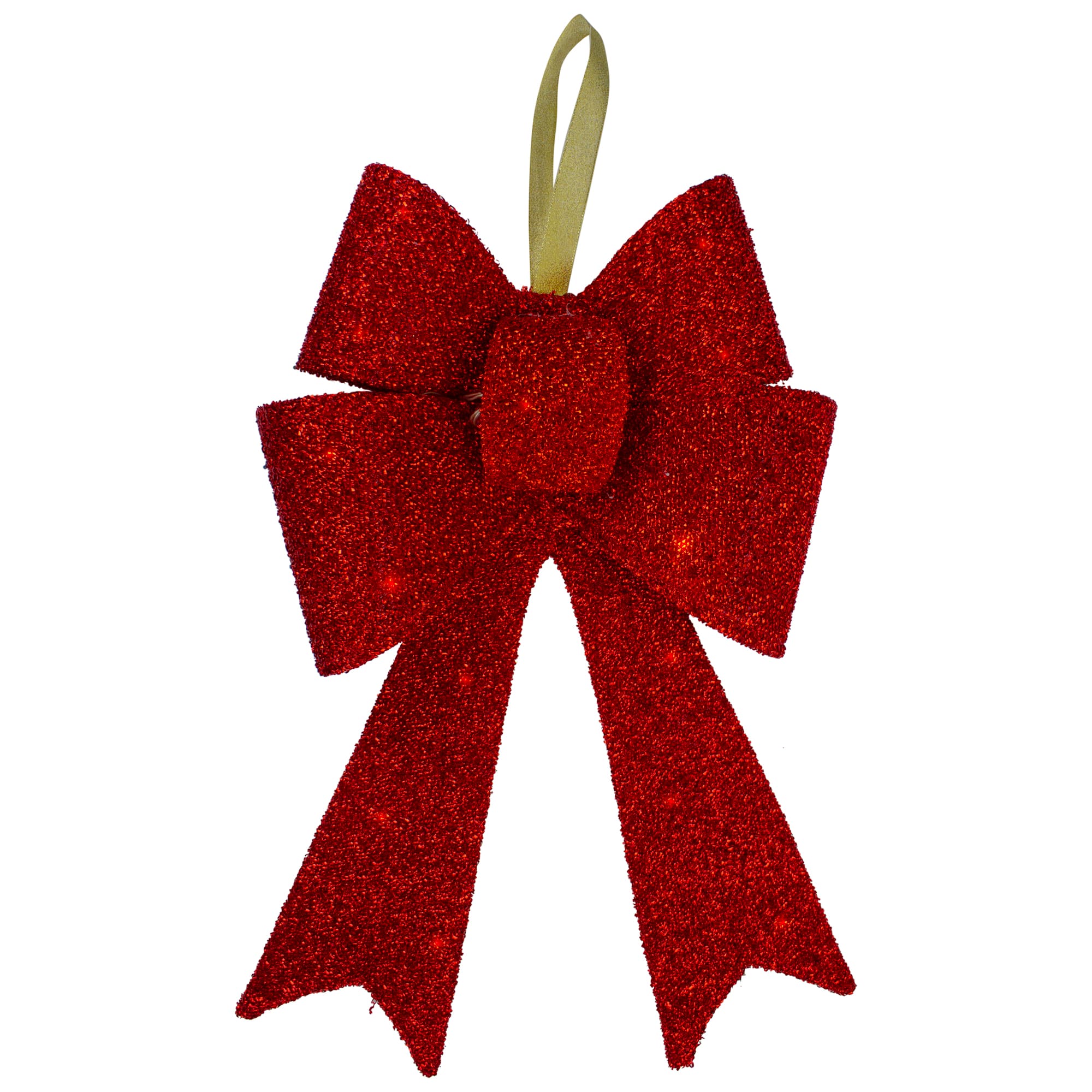 Northlight - LED Lighted Tinsel Bow Christmas Decoration - 19" - Warm White - Red