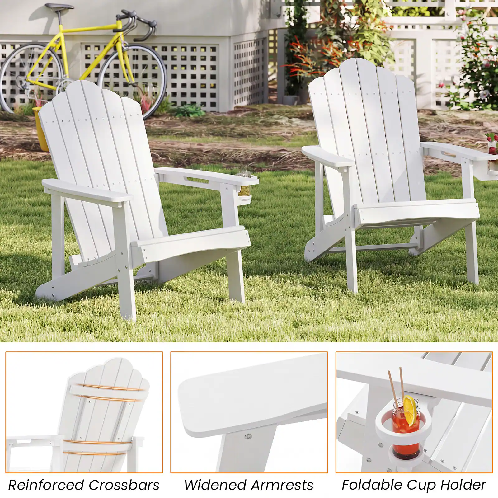 Reinforced Crossbars  
Widened Armrests  
Foldable Cup Holder