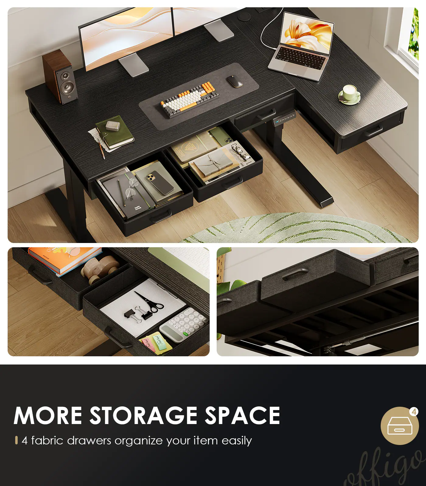 A I -2 -  4 MORE STORAGE SPACE I 4 fabric drawers organize your item easily