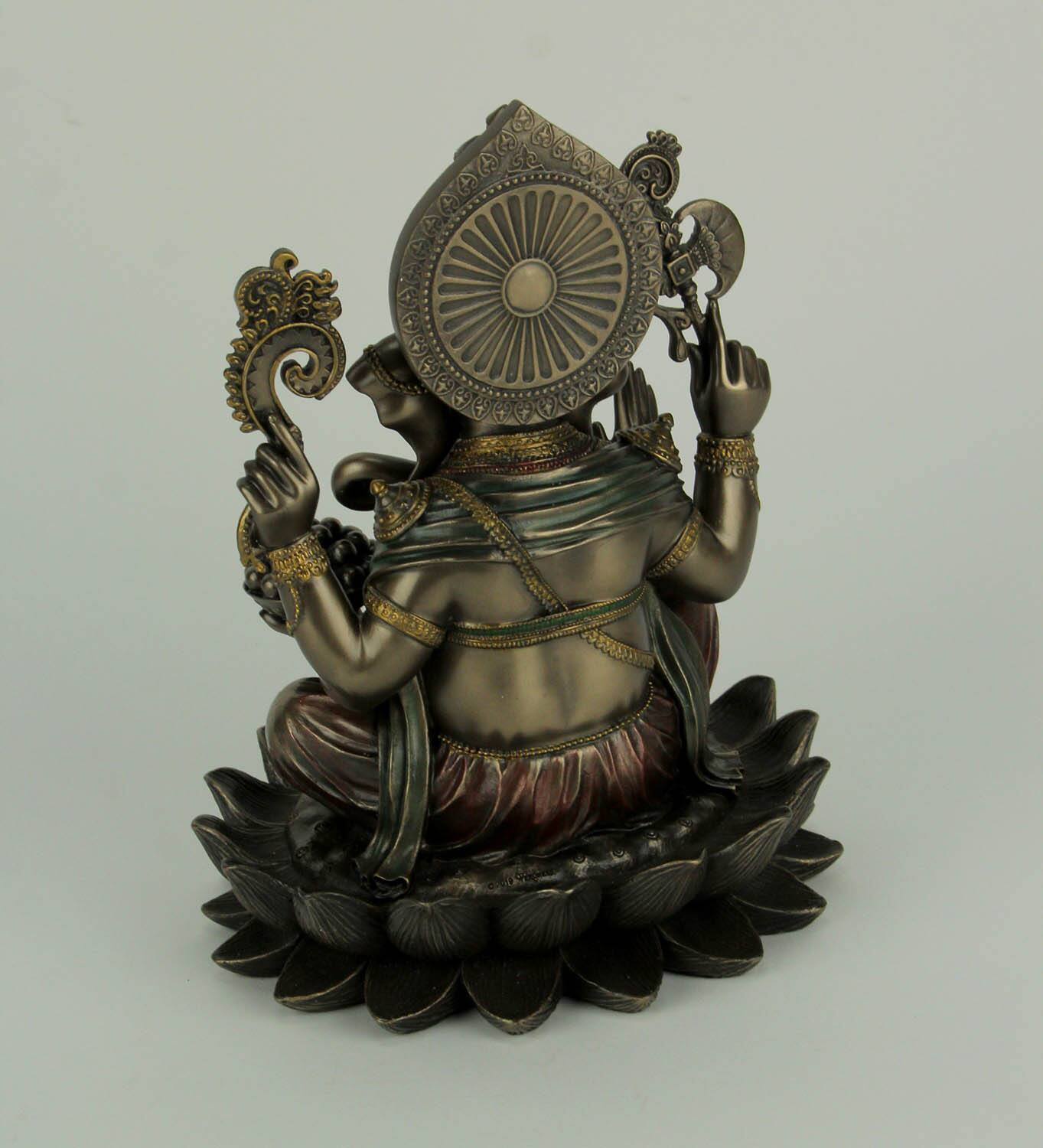 Alt View 2. Veronese Design - Bronze Finish Ganesha Seated On Lotus Holding Sacred Objects Statue - Bronze.