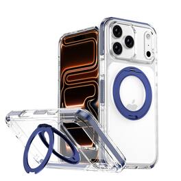Dteck - Mag Safe Crystal Clear Case for Apple iPhone 17 Pro Max,Shockproof Heavy Duty Cover with Foldable Metal Stand - Darkblue