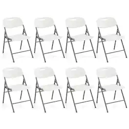 Costway - Folding Chairs Set of 8 HDPE Plastic Chairs with Metal Frame for Home Office - White