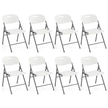 Front. Costway - Costway Folding Chairs Set of 8 HDPE Plastic Chairs with Metal Frame for Home Office - White.