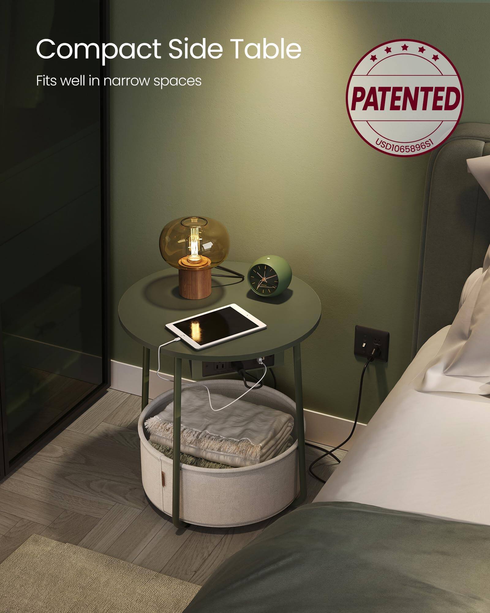 Compact Side Table  
Fits well in narrow spaces  

PATENTED  
USD106589651