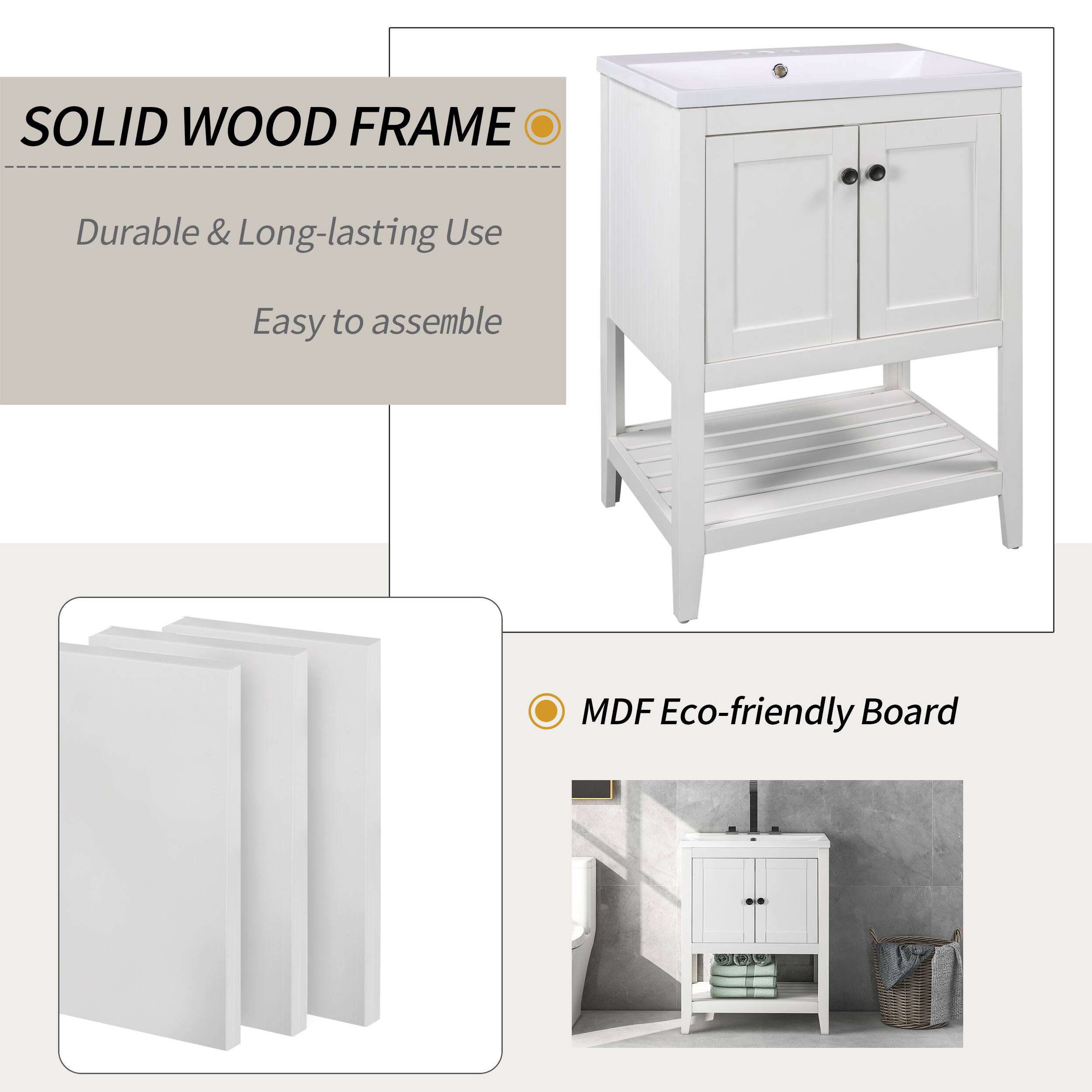 SOLID WOOD FRAME  
Durable & Long-lasting Use  
Easy to assemble  

MDF Eco-friendly Board