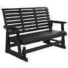 Front. Fortune Candy - HIPS Patio Glider Bench w/Cup Holders, All-Weather Poly Lumber, High Back & Deep Contoured Seat, for Porch Yard Garden - Black.