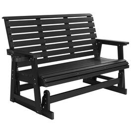 Fortune Candy - HIPS Patio Glider Bench w/Cup Holders, All-Weather Poly Lumber, High Back & Deep Contoured Seat, for Porch Yard Garden - Black