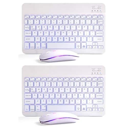 Comfort Essence - Bluetooth Keyboard and Mouse Combo for iPad - Rechargeable Wireless & with Backlit Compatible 9th8th Gen - 2 Pack White