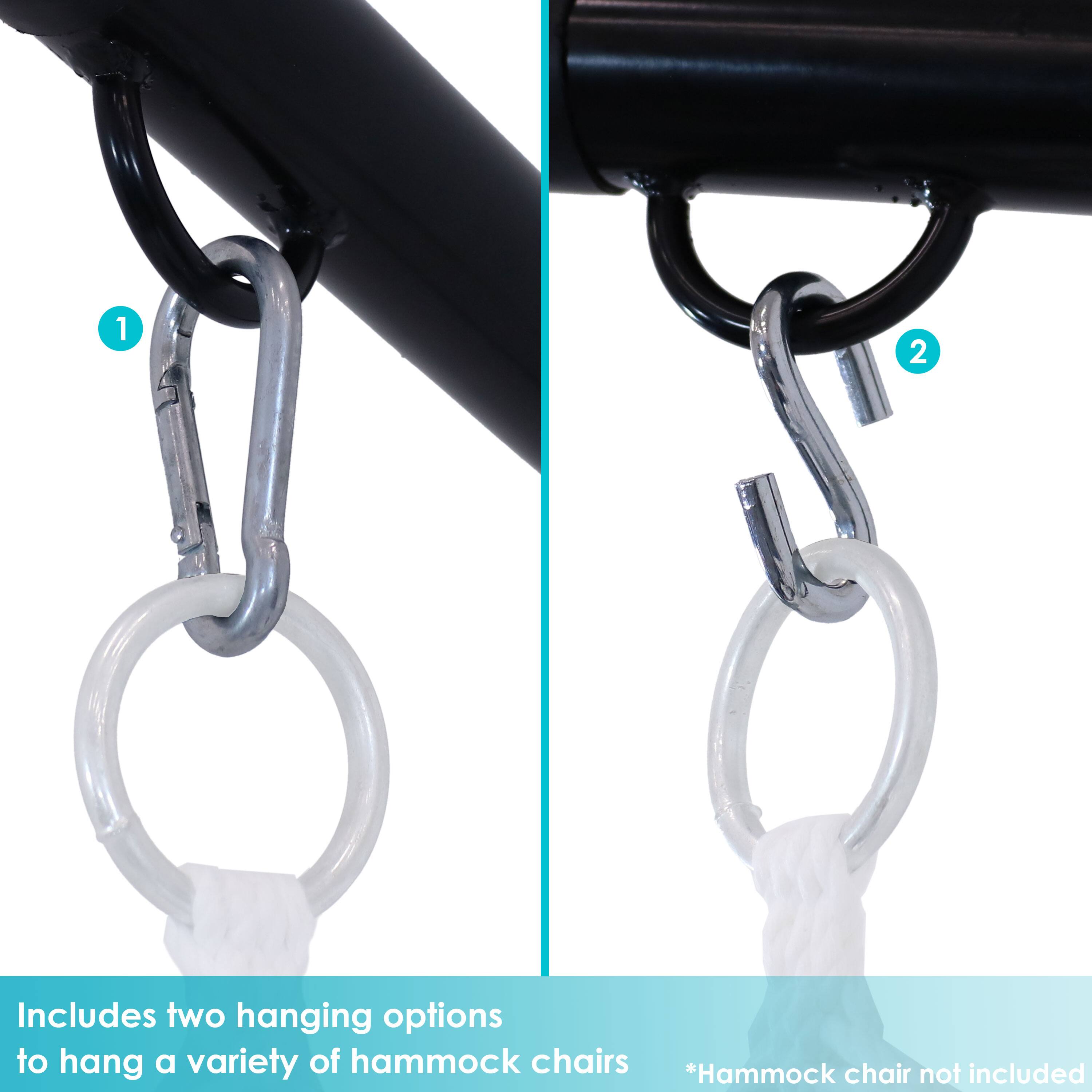 Includes two hanging options to hang a variety of hammock chairs  
*Hammock chair not included