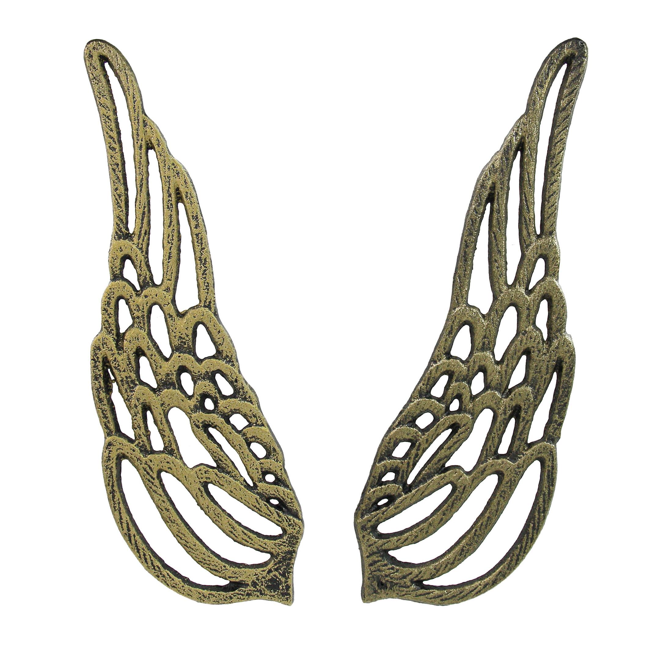 Alt View 1. Zeckos - Antique Gold Cast Iron Set of Angel Wings Wall Sculpture Rustic Home Decor Art - Gold.