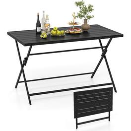 Costway - 48" x 30" Foldable Outdoor Dining Table with Slatted Tabletop for Kitchen Garden - Black
