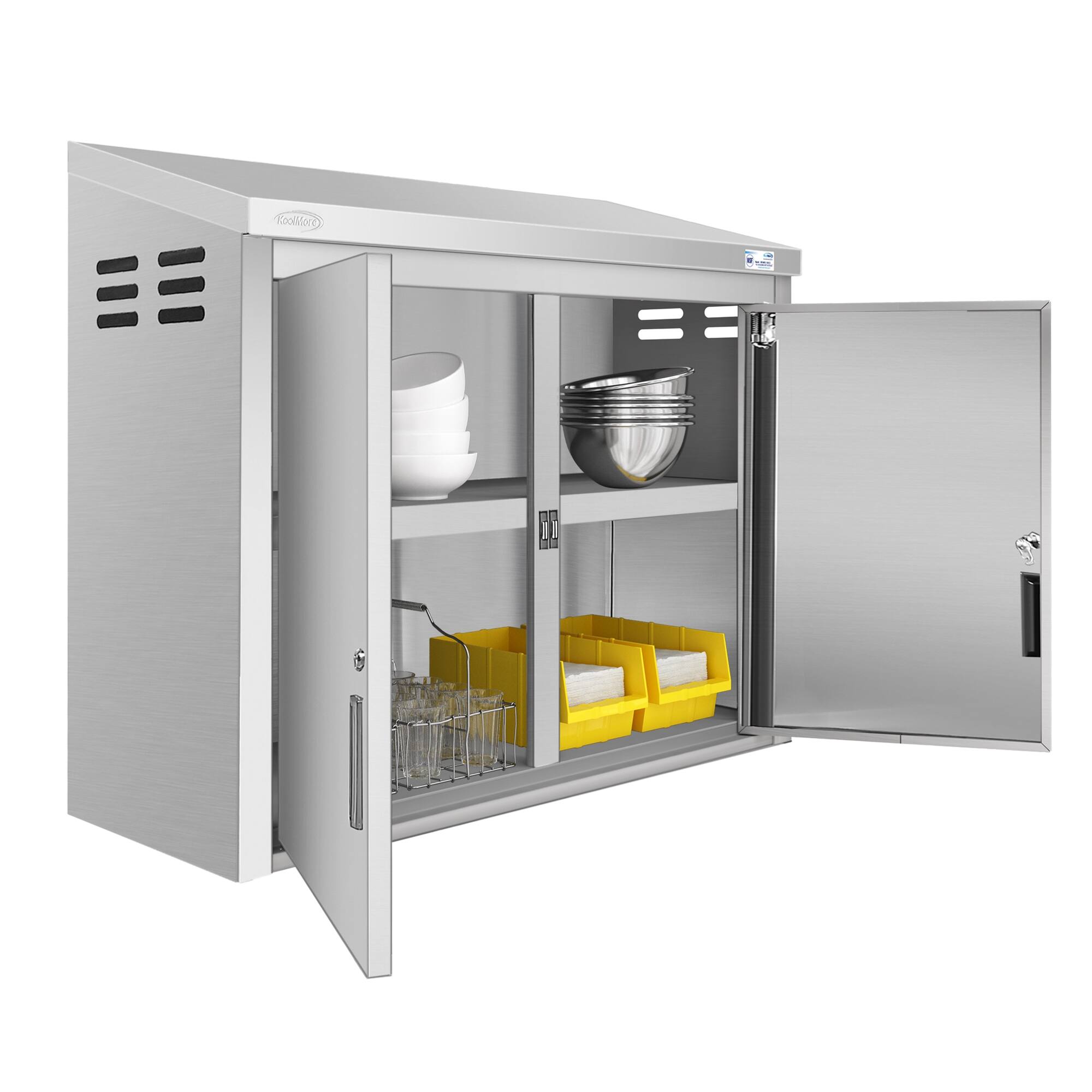 Left. Koolmore - 36 in. Kitchen Wall Cabinet with Hinged Doors and 2 shelves in Stainless-Steel (KM-WMC-1536-S) - Stainless-Steel.
