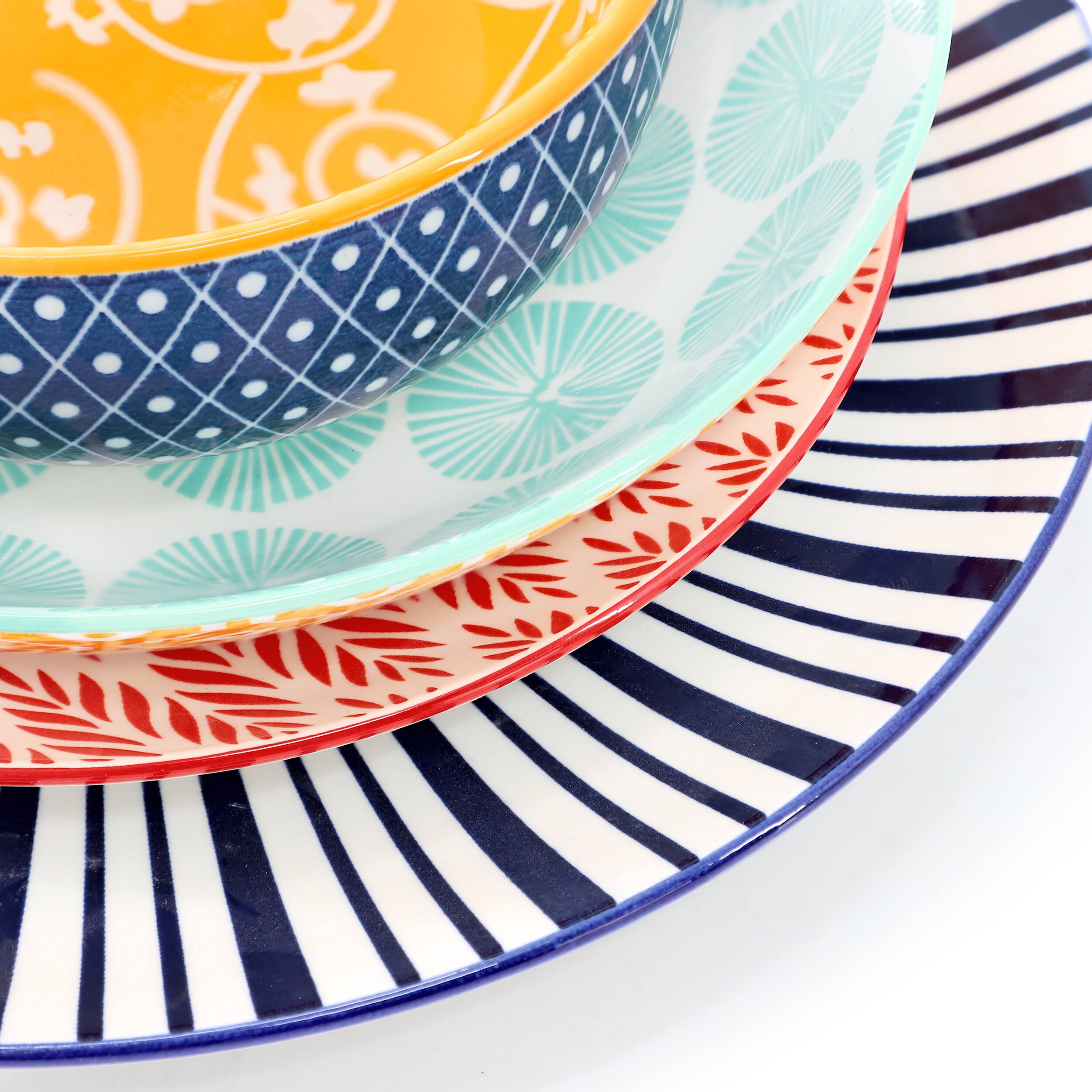 Alt View 5. Elama - Elama Giovanna 16 Piece Assorted Porcelain Double Bowl Dinnerware Set - Multi-colored.