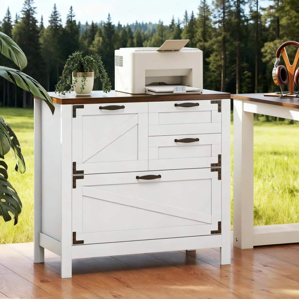 TinyHomie - Farmhouse File Cabinet with 4 Drawers Lateral Filing Cabinet