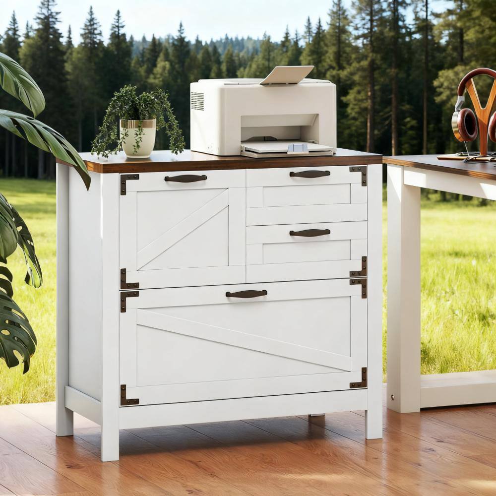 Front. TinyHomie - Farmhouse File Cabinet with 4 Drawers Lateral Filing Cabinet.